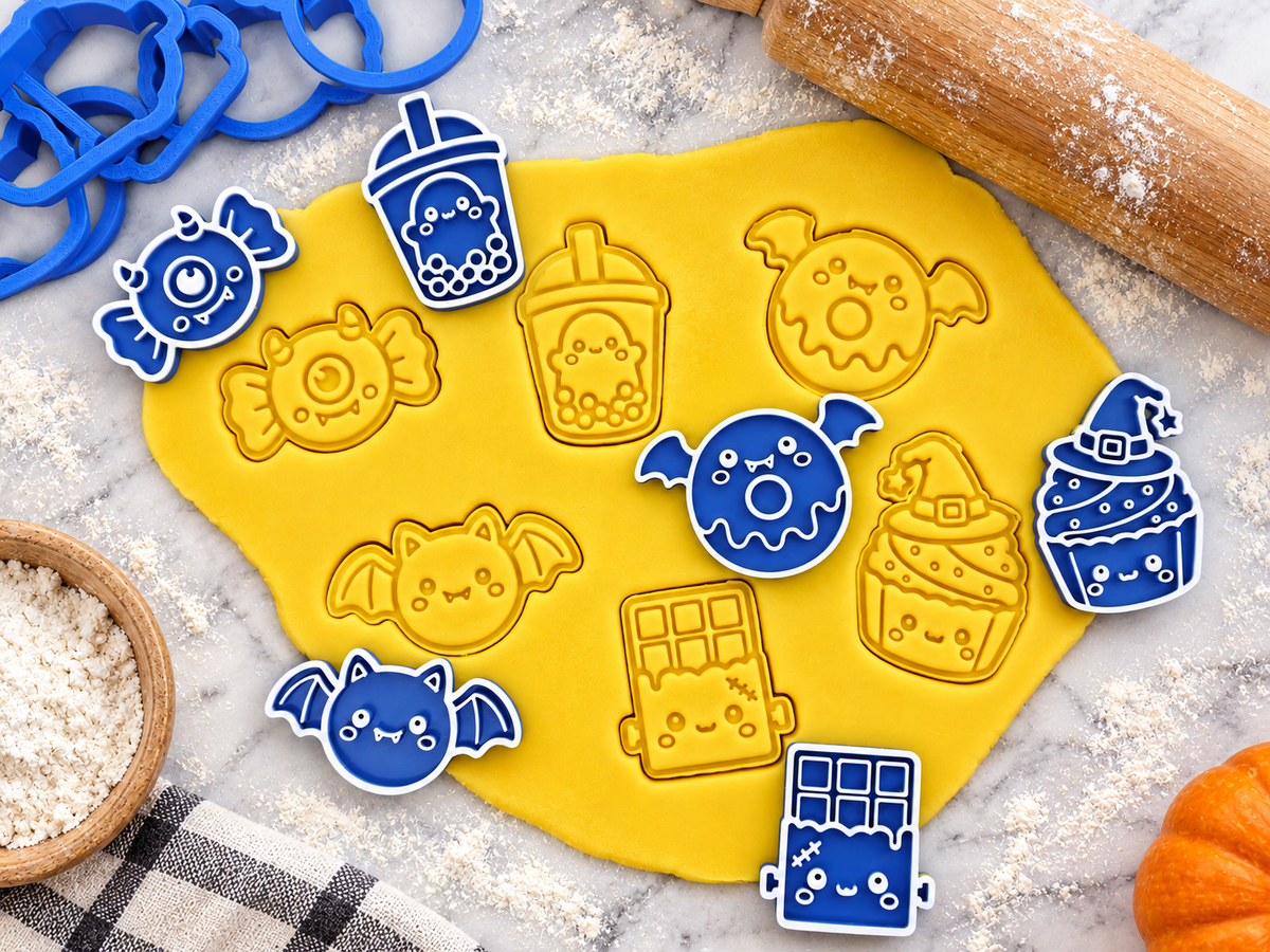 Lot de 6 emporte-pièces Halloween Gourmand – Cutter + tampon – Biscuits kawaii