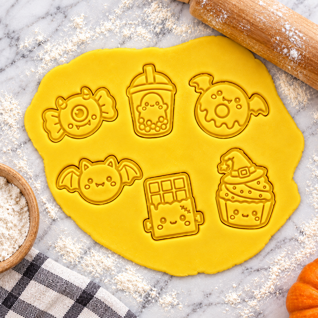 Lot de 6 emporte-pièces Halloween Gourmand – Cutter + tampon – Biscuits kawaii