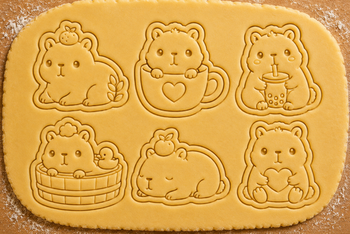 Lot de 6 emporte-pièces Capybaras Kawaii – Cutter + tampon