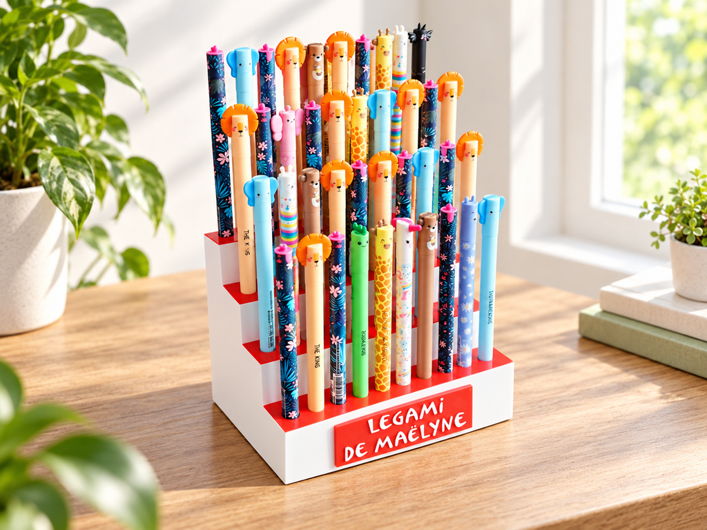 Présentoir 40 stylos compatible Legami – Support personnalisé – Couleurs et texte au choix – Rangement collection stylos