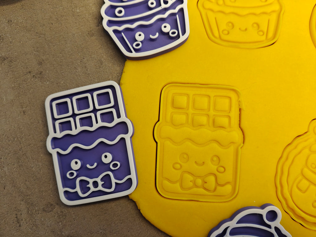 Lot de 6 emporte-pièces Noël gourmand Kawaii – Cutter + tampon – Biscuits maison