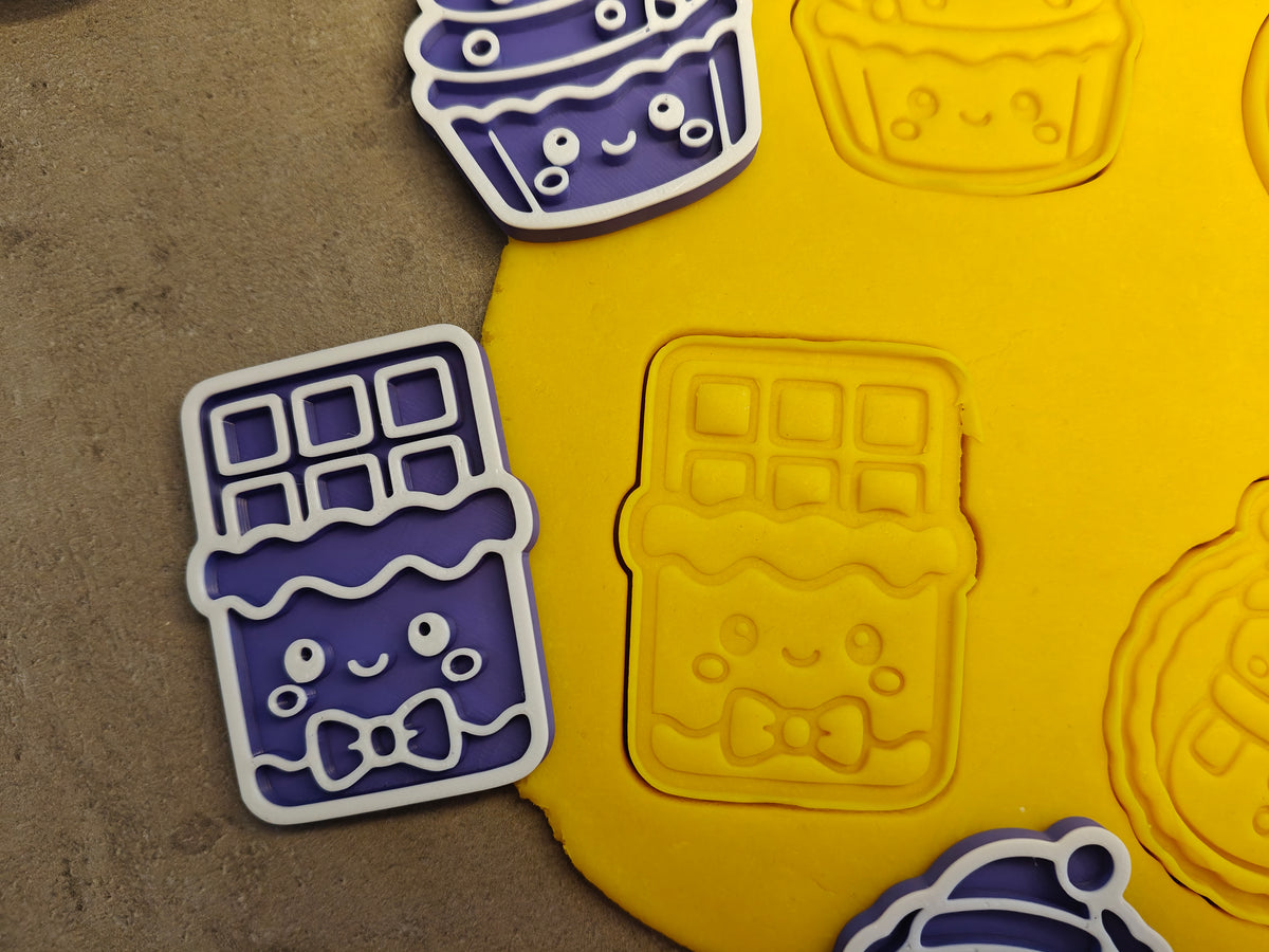 Lot de 6 emporte-pièces Noël gourmand Kawaii – Cutter + tampon – Biscuits maison