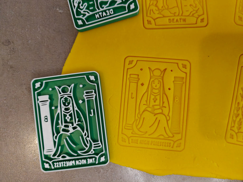 Lot de 6 emporte-pièces Tarot – Arcanes majeurs – Cutter + tampon