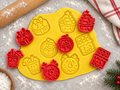 Lot de 6 emporte-pièces Noël Kawaii – Cutter + tampon – Biscuits festifs