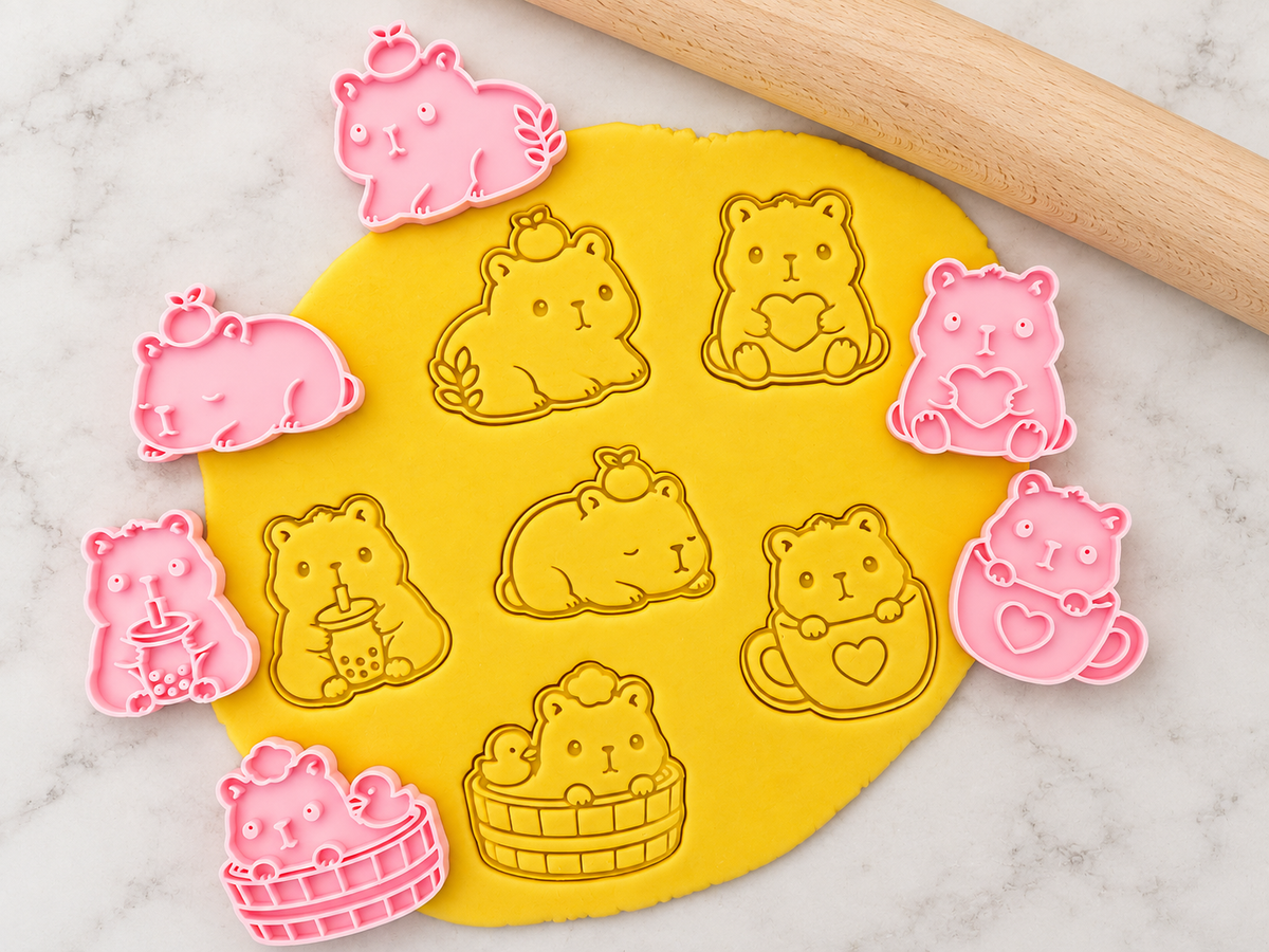 Lot de 6 emporte-pièces Capybaras Kawaii – Cutter + tampon