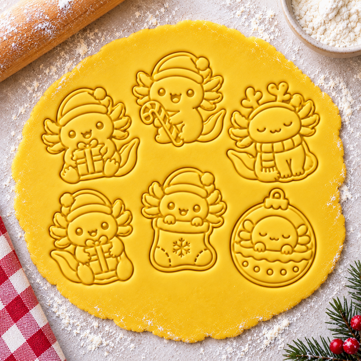 Emporte-pièces Axolotls de Noël – Lot de 6 cutters & tampons