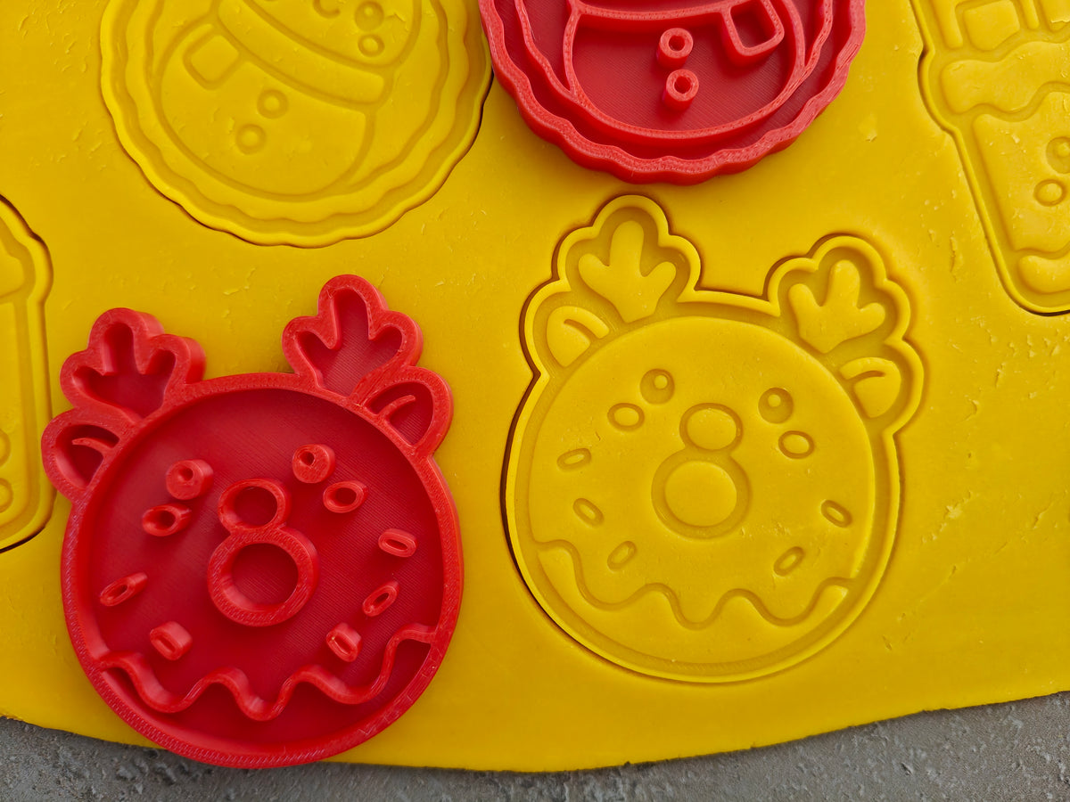 Lot de 6 emporte-pièces Noël Kawaii – Cutter + tampon – Biscuits festifs