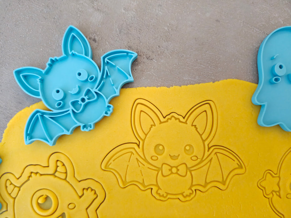 Lot de 6 emporte-pièces Halloween Kawaii – Cutter + tampon – Biscuits maison