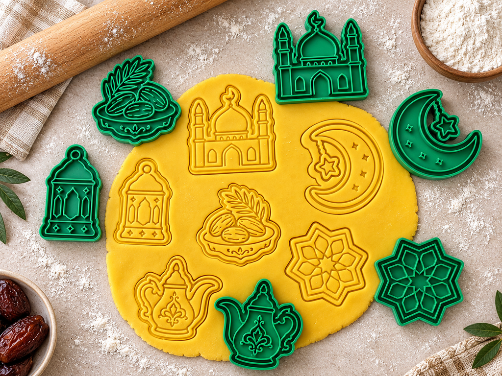 Lot de 6 emporte-pièces Ramadan & Aïd – Cutter + tampon – Biscuits maison
