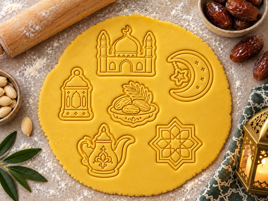 Lot de 6 emporte-pièces Ramadan & Aïd – Cutter + tampon – Biscuits maison
